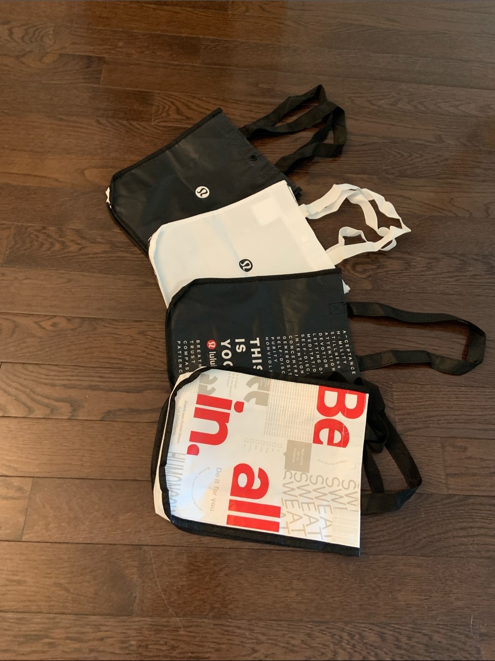 lululemon athletica Black, White & Red Graphic Messenger Tote Set